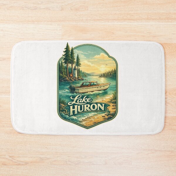 Item preview, Boating on Lake Huron with Lighthouse and Pine Forest Coast designed and sold by Places On Earth.
