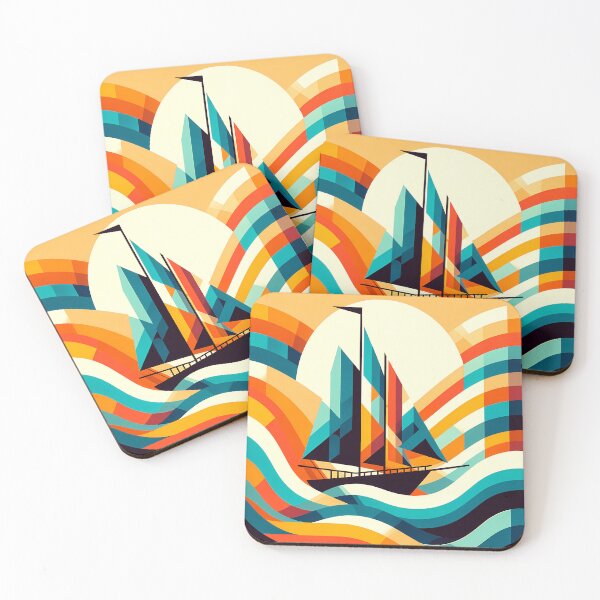Item preview, Geometric Sailboat on Colourful Waves designed and sold by InkSmithery.