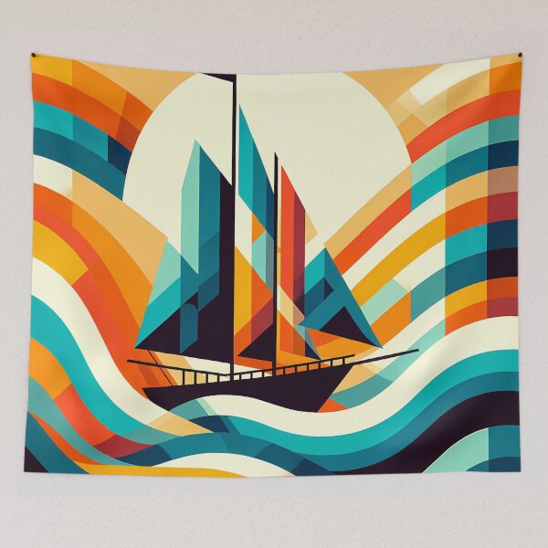 Item preview, Geometric Sailboat on Colourful Waves designed and sold by InkSmithery.