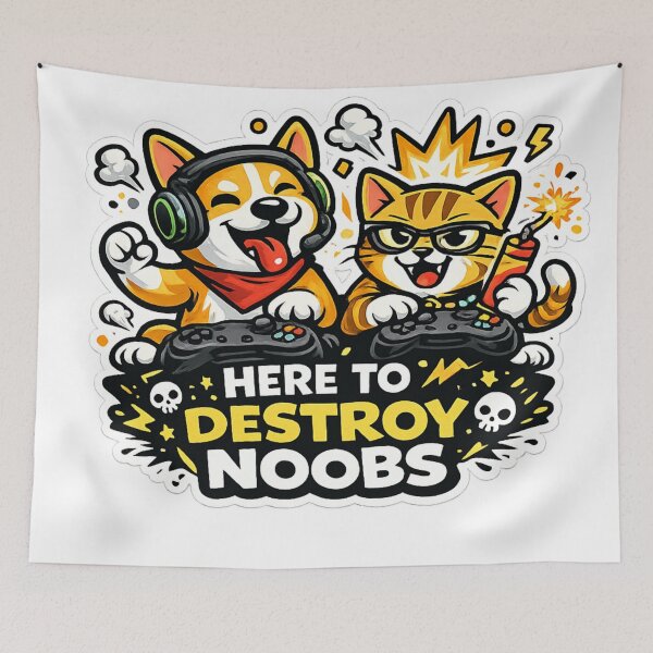 Item preview, Here to Destroy Noobs – Funny Gamer Cat and Dog designed and sold by EpicwaveDesigns.