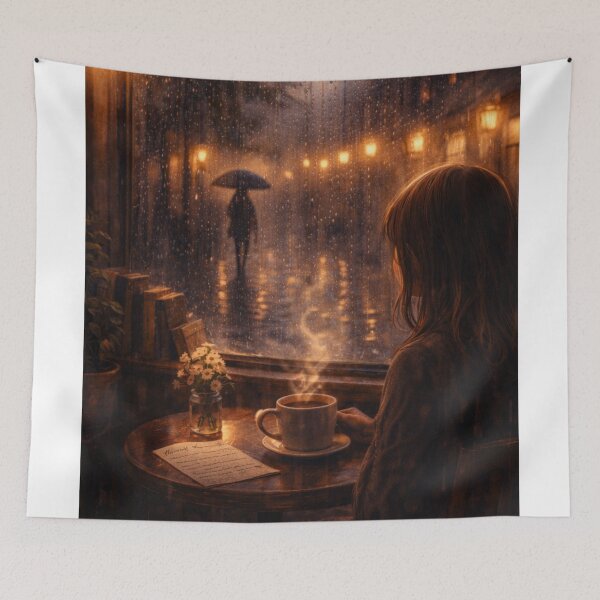 Item preview, Rainy Night Café – Cozy Window Coffee Scene Art designed and sold by Forest Hollow Art.
