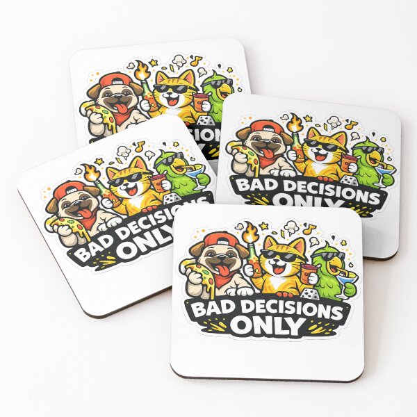 Item preview, Bad Decisions Only – Funny Party Animals Cartoon Style designed and sold by EpicwaveDesigns.