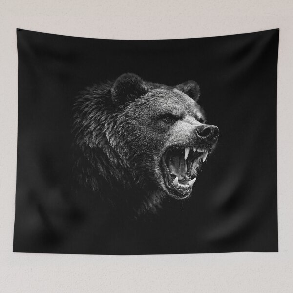 Item preview, Roaring Bear Black and White Wildlife Art designed and sold by PrintHorizonD.