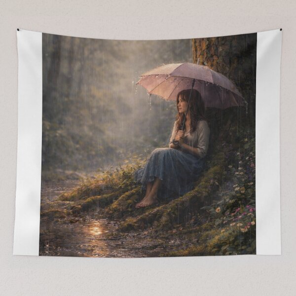 Item preview, Quiet Rain in the Forest – Moody Umbrella Nature Art designed and sold by Forest Hollow Art.