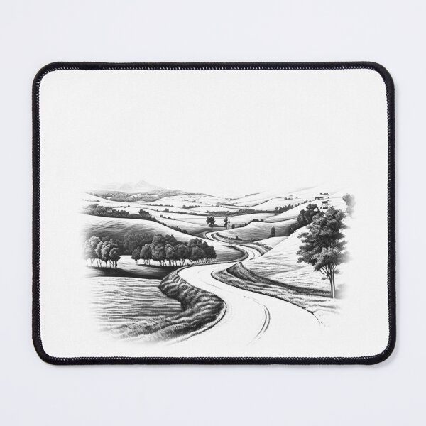 Item preview, Winding Country Road Black and White Landscape Drawing designed and sold by inkoutninja.