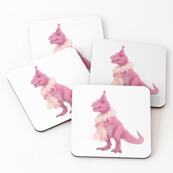 Item preview, Pink party t-rex with boa and party hat designed and sold by Ilze Lucero.