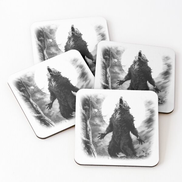 Item preview, Roaring Bear Under Full Moon Black and White Forest Art designed and sold by inkoutninja.