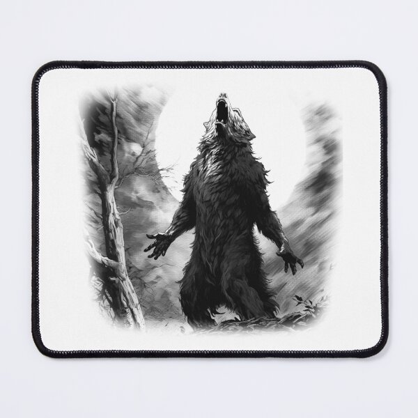 Item preview, Roaring Bear Under Full Moon Black and White Forest Art designed and sold by inkoutninja.