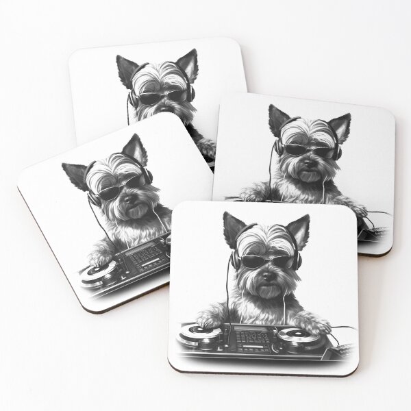 Item preview, DJ Dog with Headphones Funny Black and White Music Illustration designed and sold by inkoutninja.