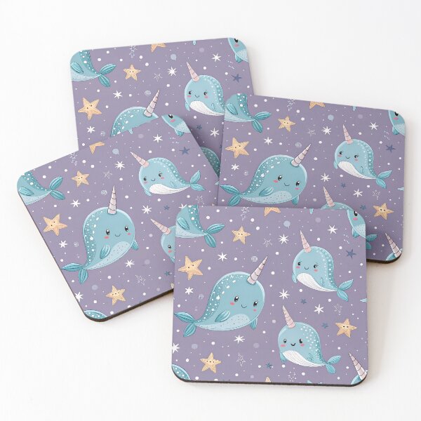 Item preview, Cute Narwhal Unicorn Whales Seamless Pattern – Kawaii Ocean Illustration designed and sold by Snifferius.