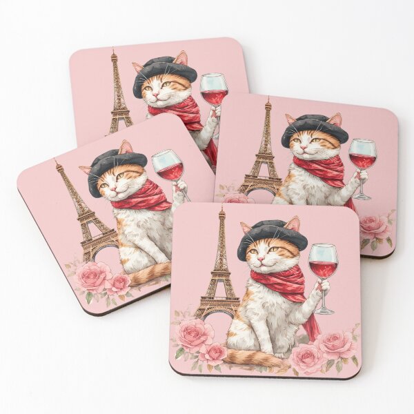 Item preview, A cat in a beret with a glass of red wine near the Eiffel Tower. designed and sold by Natalia-Vlad.