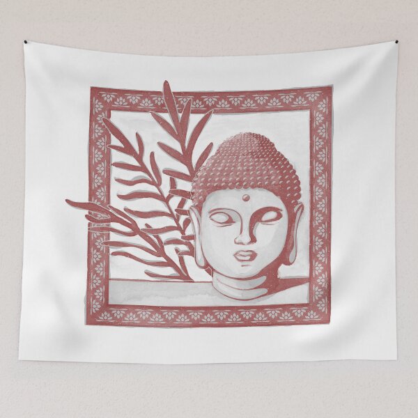 Item preview, Buddha Head Statue with Palm Fronds Watercolor - Fog + Ruby designed and sold by Irene Estelle.