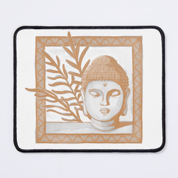 Item preview, Buddha Head Statue with Palm Fronds Watercolor - Fog + Rust designed and sold by Irene Estelle.