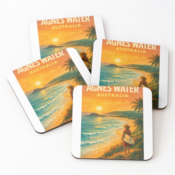 Item preview, Agnes Water Queensland Beach Sunset with Surfer and Pacific Ocean View designed and sold by Aryabek.
