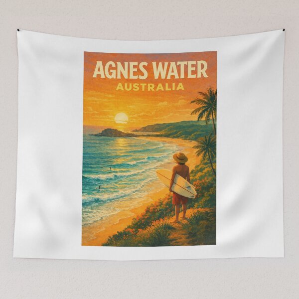 Item preview, Agnes Water Queensland Beach Sunset with Surfer and Pacific Ocean View designed and sold by Aryabek.