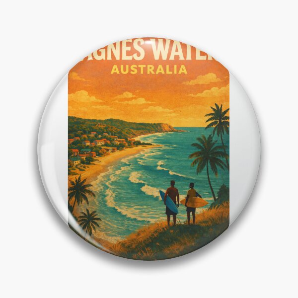 Item preview, Agnes Water Queensland Coastline with Surfers and Tropical Town View designed and sold by Aryabek.
