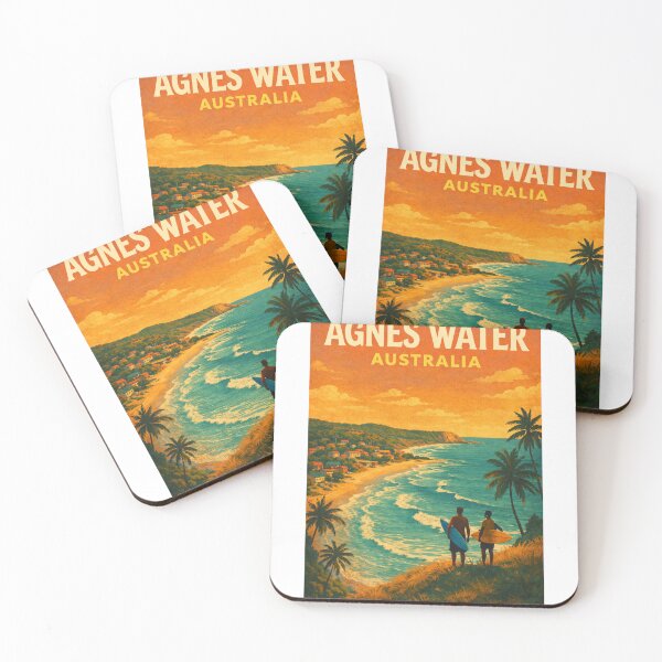 Item preview, Agnes Water Queensland Coastline with Surfers and Tropical Town View designed and sold by Aryabek.