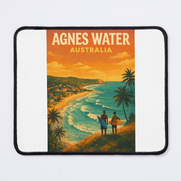 Item preview, Agnes Water Queensland Coastline with Surfers and Tropical Town View designed and sold by Aryabek.