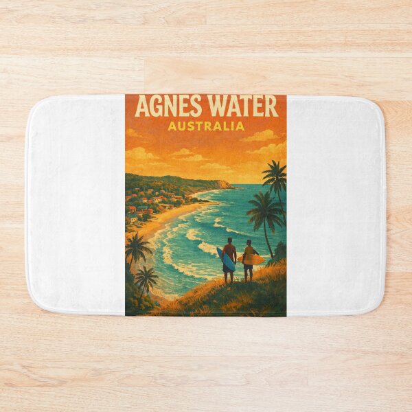 Item preview, Agnes Water Queensland Coastline with Surfers and Tropical Town View designed and sold by Aryabek.