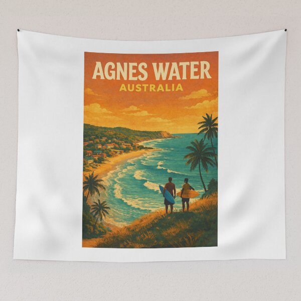 Item preview, Agnes Water Queensland Coastline with Surfers and Tropical Town View designed and sold by Aryabek.