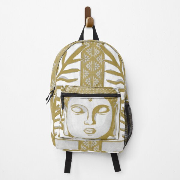 Item preview, Buddha Head Statue with Palm Fronds Watercolor - Fog + Ochre designed and sold by Irene Estelle.