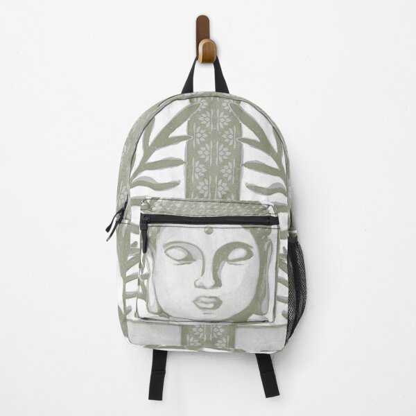Item preview, Buddha Head Statue with Palm Fronds Watercolor - Fog + Sage designed and sold by Irene Estelle.