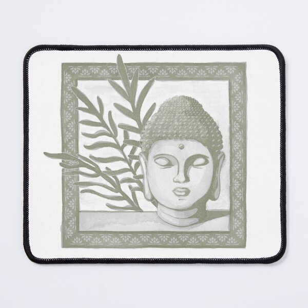 Item preview, Buddha Head Statue with Palm Fronds Watercolor - Fog + Sage designed and sold by Irene Estelle.