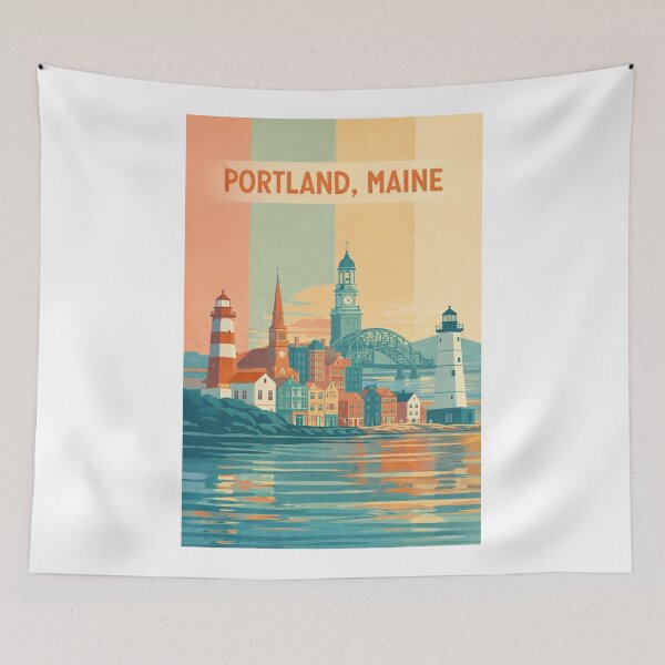 Item preview, Portland Maine Harborfront with Lighthouses and Historic Old Port Skyline designed and sold by Aryabek.