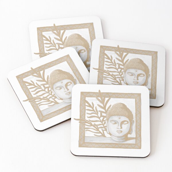 Item preview, Buddha Head Statue with Palm Fronds Watercolor - Fog + Fawn designed and sold by Irene Estelle.