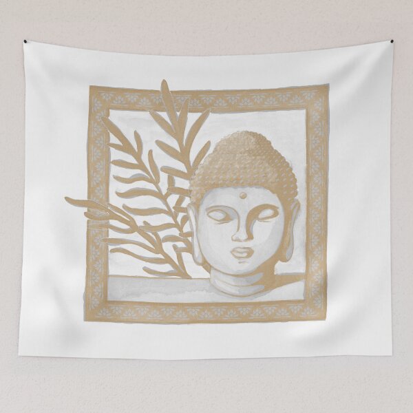 Item preview, Buddha Head Statue with Palm Fronds Watercolor - Fog + Fawn designed and sold by Irene Estelle.