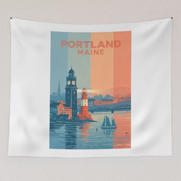 Item preview, Portland Maine Waterfront with Lighthouse and Sailboats on Casco Bay designed and sold by Aryabek.