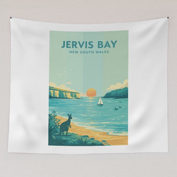 Item preview, Jervis Bay New South Wales Sunset with Cliffs, Sailboat, and Kangaroo designed and sold by Aryabek.