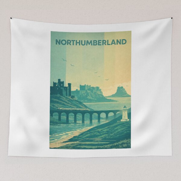 Item preview, Northumberland Coastal Rail Line with Bamburgh Castle and Lighthouse designed and sold by Aryabek.