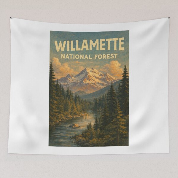 Item preview, Willamette National Forest with Cascade Mountains and River in Oregon designed and sold by Aryabek.