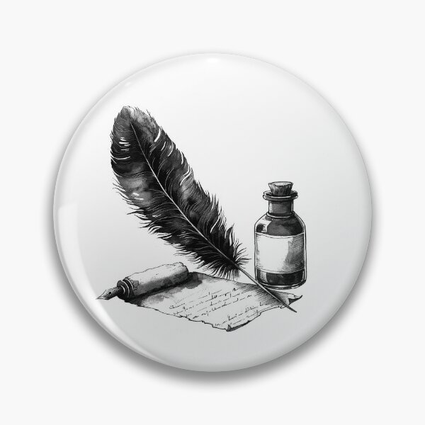 Item preview, Quill Pen and Ink Bottle Black and White Vintage Writing Art designed and sold by inkoutninja.