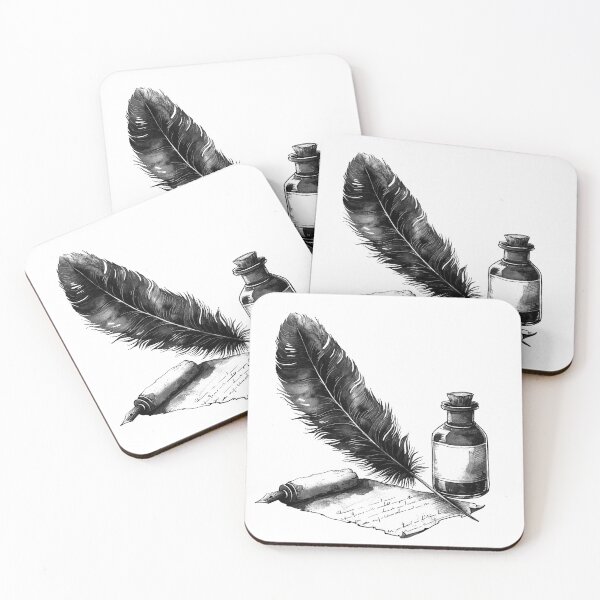 Item preview, Quill Pen and Ink Bottle Black and White Vintage Writing Art designed and sold by inkoutninja.