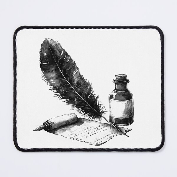 Item preview, Quill Pen and Ink Bottle Black and White Vintage Writing Art designed and sold by inkoutninja.