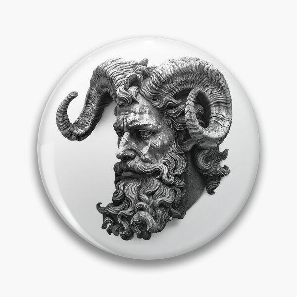 Item preview, Horned Mythical God Head Black and White Fantasy Sculpture Art designed and sold by inkoutninja.