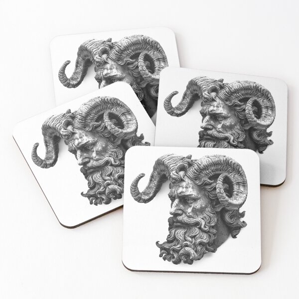 Item preview, Horned Mythical God Head Black and White Fantasy Sculpture Art designed and sold by inkoutninja.