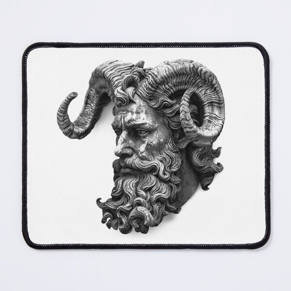 Item preview, Horned Mythical God Head Black and White Fantasy Sculpture Art designed and sold by inkoutninja.
