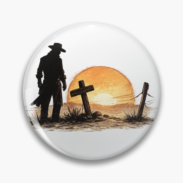 Item preview, Cowboy Silhouette in Boot Hill Sticker – Haunted Old West Graveyard Art designed and sold by messupbro.