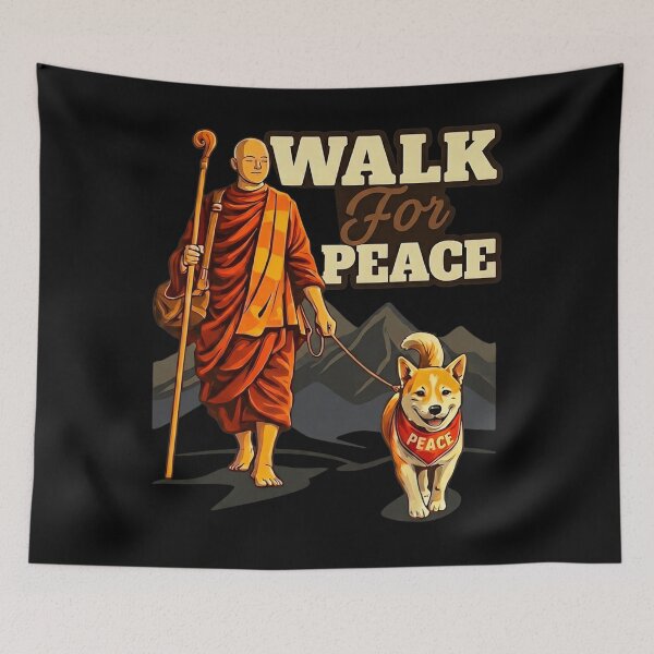 Item preview, Walk for Peace Buddhist Monk and Shiba Inu Dog Illustration designed and sold by ColbyAida.