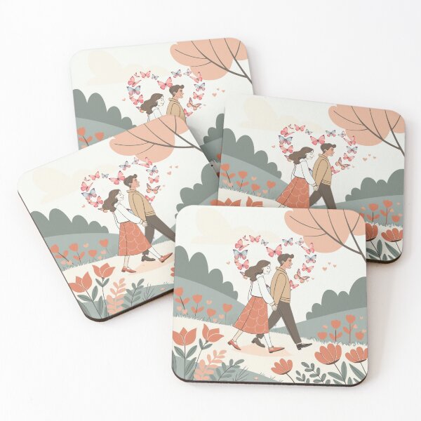 Item preview, Romantic Valentine Couple Walking Under Butterfly Heart | Aesthetic Love Illustration designed and sold by A1MarketDesigne.