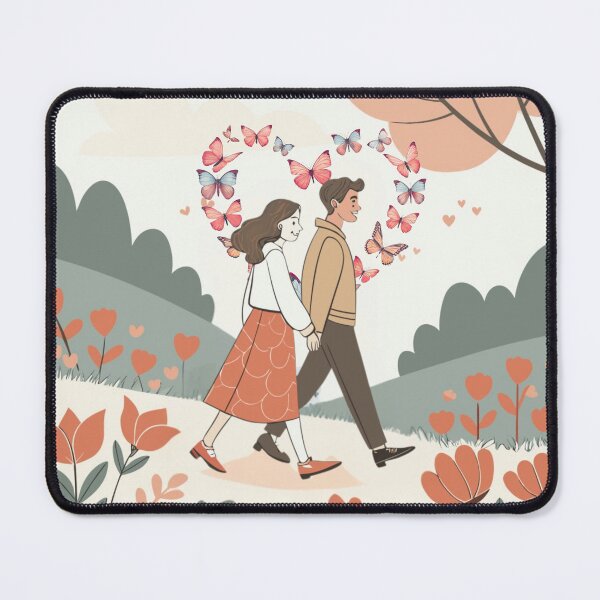 Item preview, Romantic Valentine Couple Walking Under Butterfly Heart | Aesthetic Love Illustration designed and sold by A1MarketDesigne.
