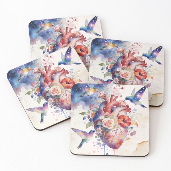 Item preview, hummingbird heart botanical watercolor designed and sold by soulfulpalette.