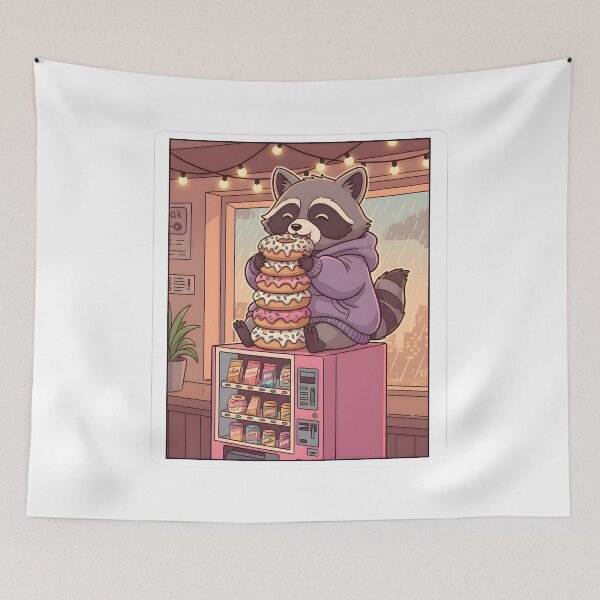 Item preview, Cozy Raccoon Donut Vending Machine Dopamine Decor Aesthetic Kawaii designed and sold by StickyGuys.