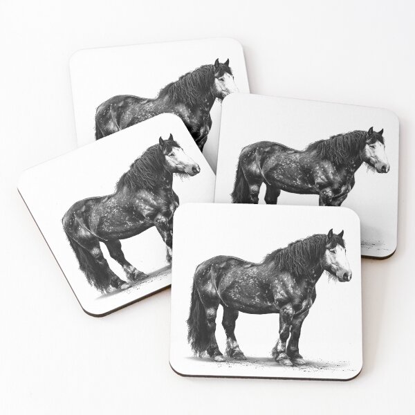 Item preview, Draft Horse Portrait Black and White Equestrian Illustration designed and sold by inkoutninja.