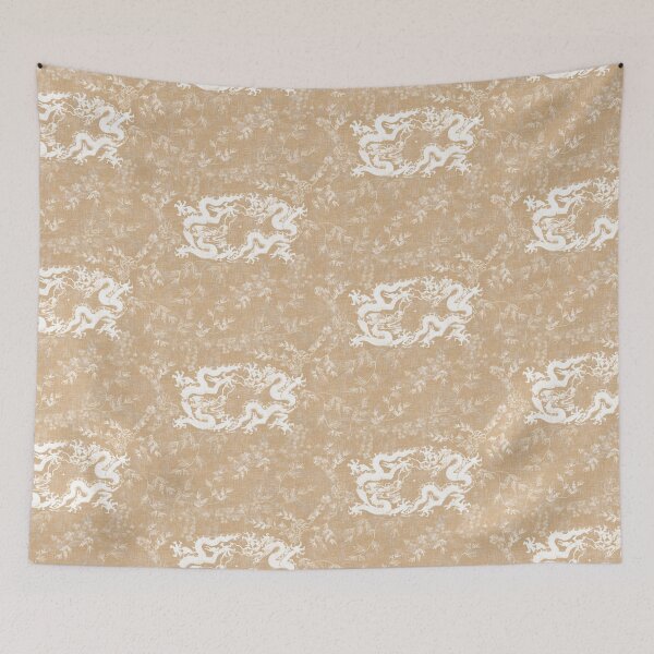 Item preview, Ancient Dragons Neutral Beige Tan Vintage Multicolor Floral and Linen designed and sold by LoveAlways-AEP.