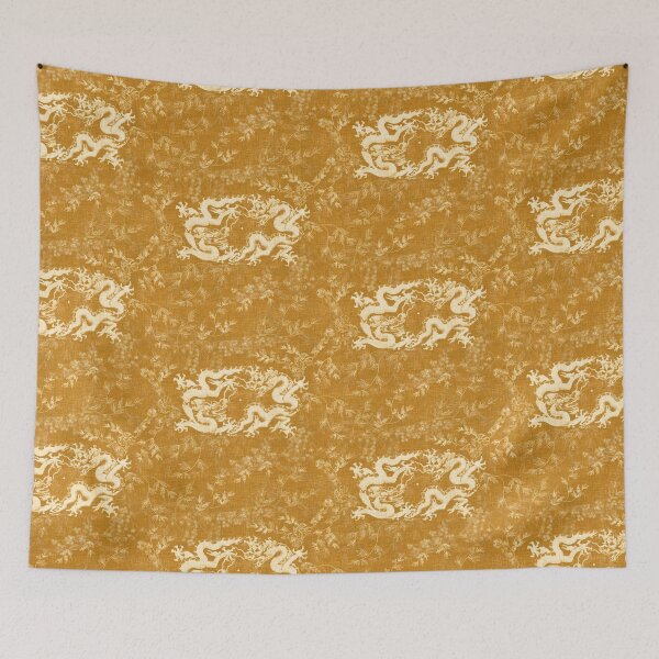 Item preview, Ancient Dragons Golden Ochre Tan Vintage Multicolor Floral and Linen designed and sold by LoveAlways-AEP.