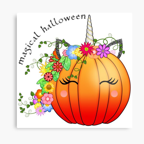 Halloween Magical Kawaii Unicorn Pumpkin Canvas Print